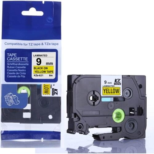 Compatible p touch laminated tze 621 tz621 tz tape 9mm Black on Yellow tze Tape tze621