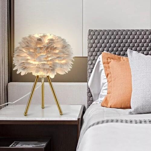 Goose feather leddesk lamp bedroom bedside creative simple night light decorative desk lamp modern living room E27 romantic warm
