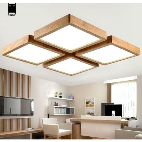 LED Square Oak Wood Acrylic Ceiling Light Fixture Modern Nordic Japan Dimmable Plafon Lamp Luminaria Living Room Bedroom Kitchen