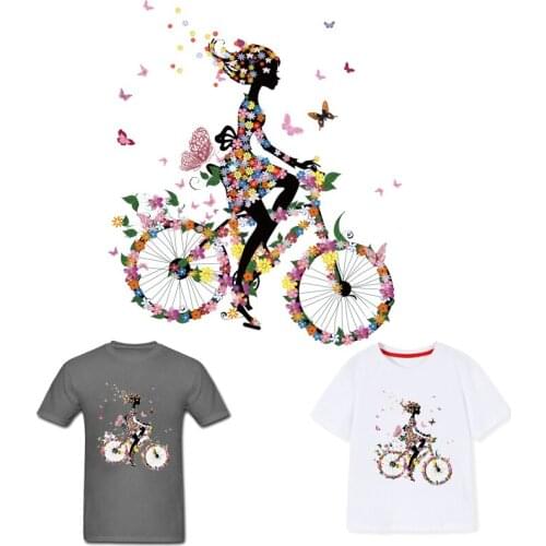 Biker Patch Iron-on Transfers for Clothing Flower Stickers Thermoadhesive Patches on Clothes Girl Diy Butterfly Applique Stripe