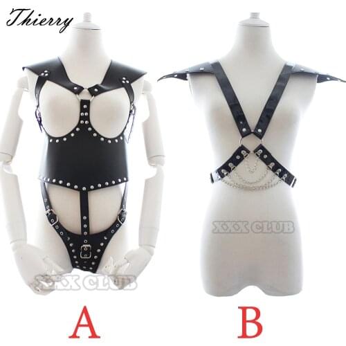 Thierry adult games roleplay Fetish pu Leather harness cincher corset Chastity gear, Bondage Restraint Sex Products