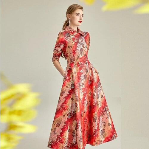 Spring Fall Fashion Womens Double Breasted High Waisted Red Floral Pattern Dobby Long Trench Coat , Windbreaker Coats for Woman