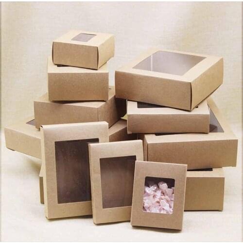 10pcs DIY vintage kraft box with window paper Gift box cake Packaging For Wedding home party muffin packaging christmas gifts