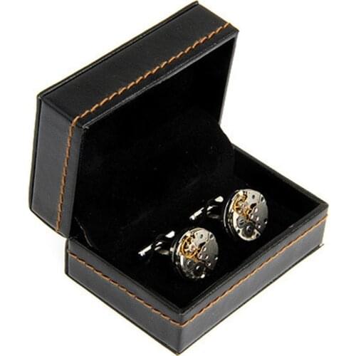 High-grade A Pair Cufflinks of Packaging Box Classic Black PU Leather Jewelry Gift Boxes (the Price Does Not Include Cufflinks)