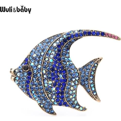 Wuli&baby Sparkling Rhinestone Fish Brooches Women Metal 3-color Flat Fish Office Casual Brooch Pins Gifts