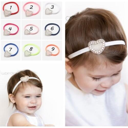 Yundfly Baby Girls Heart Rhinestone Headband Elastic Nylon Hairbands Hair Accessories Children Party Headwear Photography Prop