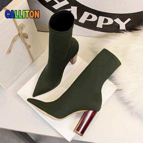 Womens Boots High Heels Booties Woman 2021Winter Boots Mid-Calf Pointed Toe Spring/Autumn Fashion Boots Sexy Luxury Shoes