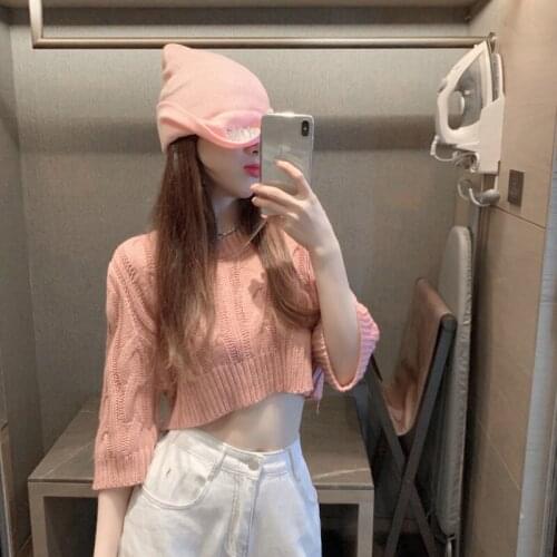 Woman Sweaters Cardigan Half Sleeve Coarse Yarn Sweater Female 2021 Spring Loose Sweater Top