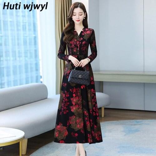 4XL Plus Size Autumn Winter Vintage Plus Velvet Thicken Warm Vestidos 2021 Women Casual Maxi Dress Party Elegant Red Midi Dress