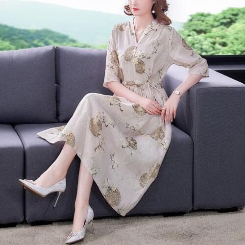 2021 Elegant Women Linen Floral Casual Midi Dress Summer Ramie 3XL Plus Size Beach Sundress Print Vintage Bodycon Party Vestidos