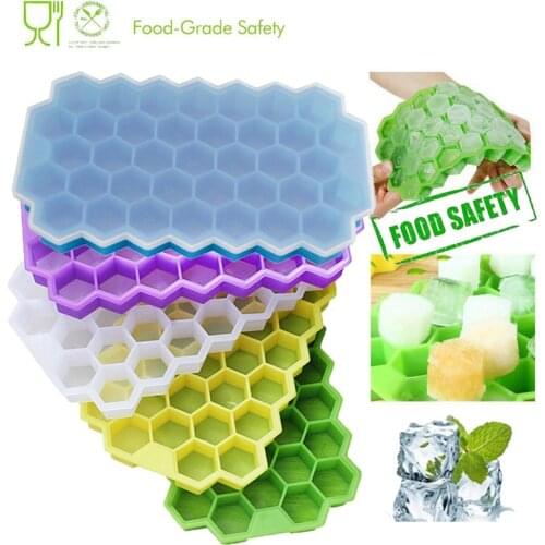 1PC Silicone Maker 37 Cells Summer Honeycomb Ice Trays With Removable Lids Forms Food Grade Mold For Whiskey Cocktail