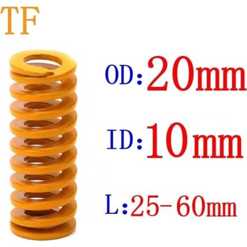 1Pcs Yellow Long Light Load Spiral Stamping Compression Mould Die Spring Outer Diameter 20mm Inner Diameter 10mm Length 20-60mm