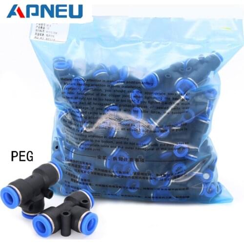 100pcs/50pcs PEG Pneumatic Fitting Reducing Unequ Tee T Type 3-Way Slip Lock Air Pipe 4mm 6mm 8mm 6mm-8mm 10-6mm Quick Push Into