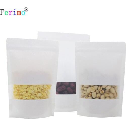 Ferimo 100pcs free shipping Thickened white kraft paper window self-sealing self-standing bag leisure food sealed cereal bags