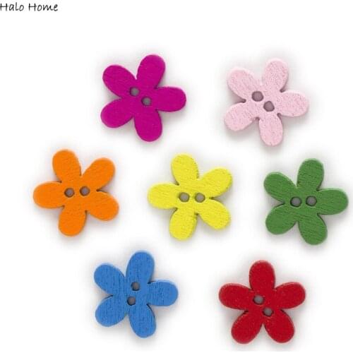 100pcs 2 Hole Mix Color Flower Wood Buttons Decor Home Sewing Scrapbooking Clothing Fabric Covered DIY 16mm
