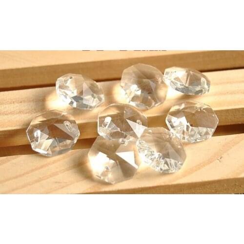 1000pcs 14MM CLEAR OCTAGON CRYSTAL GLASS BEADS CHANDELIER CHAIN PARTS IN 1 or 2 holes