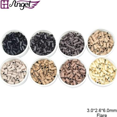 Angels 1000pcs 3.0*2.6*6.0mm Copper Micro Rings/Tubes Flare Hair Beads/Links for Human Hair Extensions Tools,8 Colors Optional