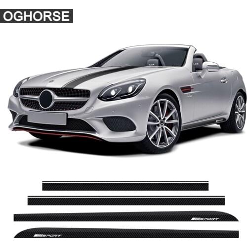2pcs AMG Sport Stripes Car Door Side Skirt Bonnet Rear Sticker Vinyl Decal For Mercedes Benz SLC Class AMG SLC200 Accessories
