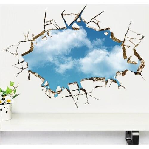 3D Broken Wall Against Blue Sky Wallpaper For Living Room Bedroom Backdrop Decoration Stickers Self-adhesive Removable PVC Mural