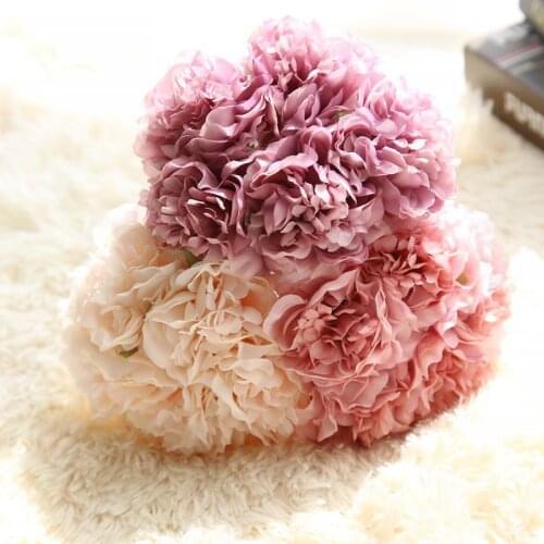 5 Heads/bunch Silk Artificial Flowers Hydrangeas Bridesmaid Bridal Bouquet for Wedding Party Decoration DIY