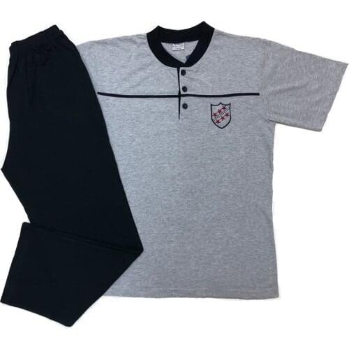 ACACIA Male Short Sleeve Lapel Button and Pockets Sleepwear Suit 1324