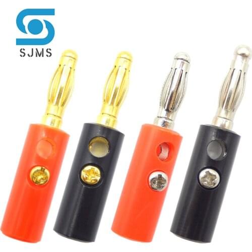 Free Shipping 10pcs 4 mm Audio Speaker Screw Banana Plug Gold Plate Plugs Connectors 4mm Test lead plug Lock screw Black Red