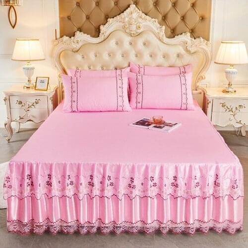 1 Piece Lace Bed Skirt +2pieces Pillowcases bedding set Princess Bedding Bedspreads sheet Bed For Girl Bed Cover King/Queen size