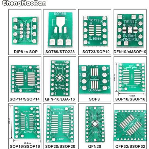ChengHaoRan SOT89 SOT23 SOP8 SOP14 SOP16 SSOP20 32 to DIP PCB Transfer Board DIP 8/10/16/20 Pin Board Pitch Adapter Keysets