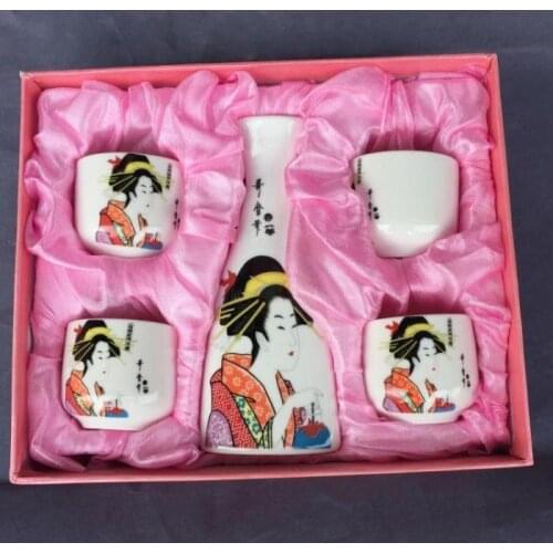 Jingdezhen, blue and white ink and porcelain, Japanese sake, (ladies and wind) wine set