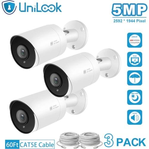UniLook 5MP POE IP Camera with SD Card outdoor CCTV Security Camera onvif IP66 Night Vision H.265 Audio Microphone Bullet camera