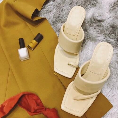 WEIBATE 2020 Summer New Clip-toe High-heeled Slippers Women Wear Fashion Square-toed Fine-heeled Sandals and Slippers Plus Size