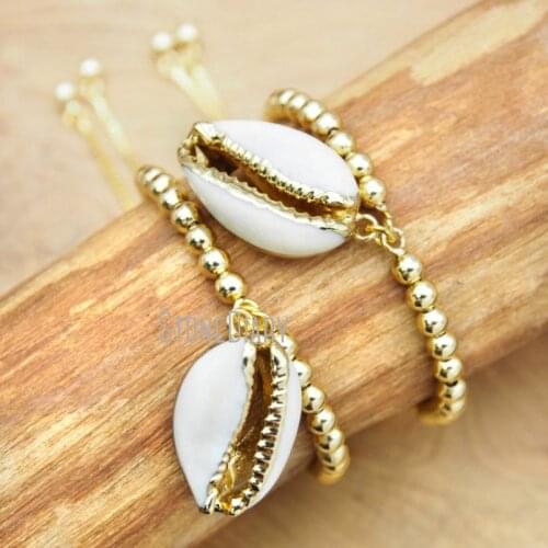 10Pcs Best Seller Pure Gold Color Ovate Bracelet Cowrie Bracelet Adjustable BM15895