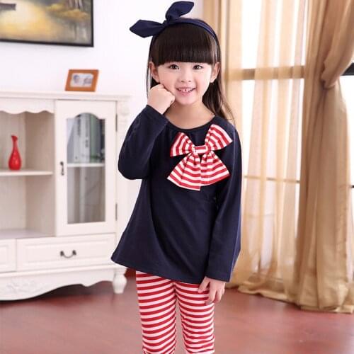 HOT Retail and wholesle 2019 spring autumn toddler girls clothing sets children clothes kids top with bow+striped leggings 2pcs