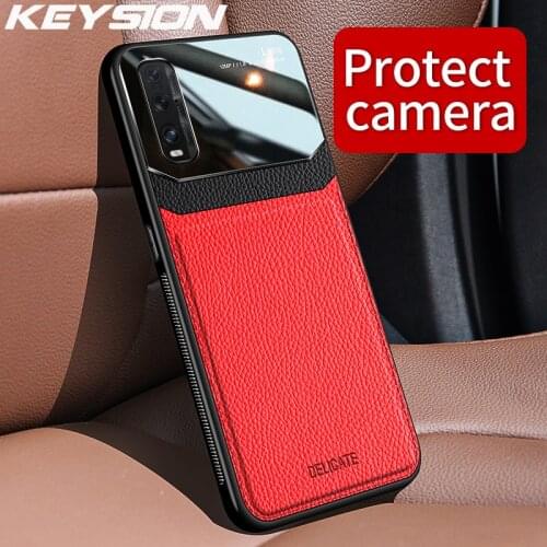 KEYSION Fashion Shockproof Case for OPPO Find X2 Leather Mirror Tempered Glass Phone Coque Back Cover for Realme X2 X2 Pro