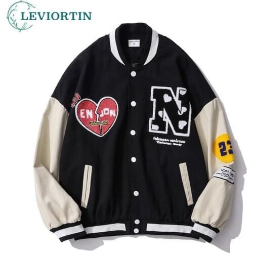 Mens Jacket Baseball Uniform Embroidery Flocking Letters Cotton Fabric Single-breasted Harajuku Hip Hop Streetwear Coat