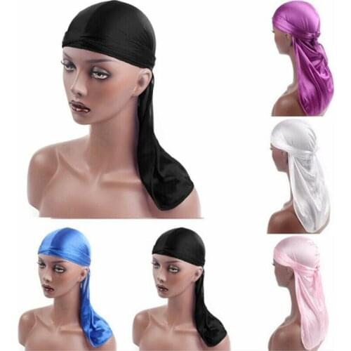 Hot Selling Womens Satin Durags Bandanna Turban Wigs Pirate Hat Men Silky Durag Headwear Headband Hair Accessories 9 Color