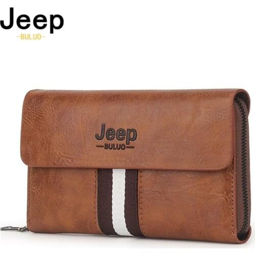 JEEP BULUO PU Coin Purse Fashion Business Style Mens Long Handbag Men Wallet Clutch Bag Card Bags Soft Key Bag With Card Slots