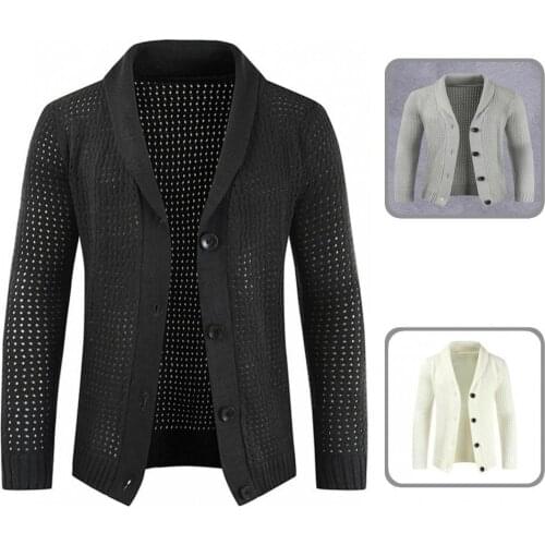 Men Sweater Solid Color Loose V Neck Turn-down Collar Men Sweater Winter Coat for Outdoor