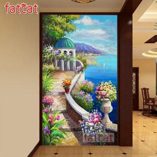 FATCAT Seaside garden scenery Large 5D Diy Diamond Painting Full Drill Diamond Embroidery Kits Wall Decoration AE3111