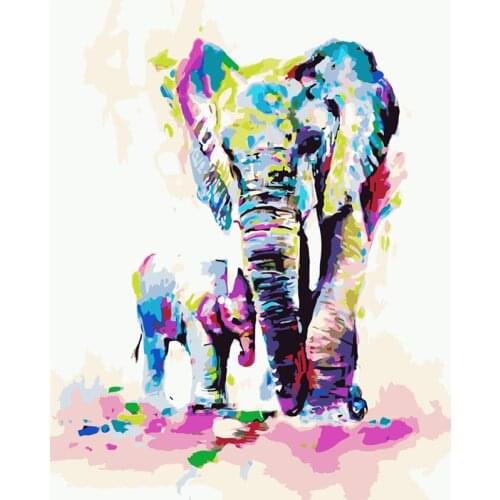 Colored elephant motherAnimal DIY Digital Painting By Numbers Modern Wall Art Canvas Painting Unique Gift Home Decor40x50cm