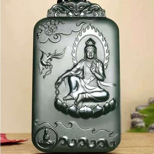 New Natural Hetian Jade Jade Avalokitesvara Pendant Carved on Both Sides Landscape Fortune Fortune Necklaces Can Be Worn By Bot