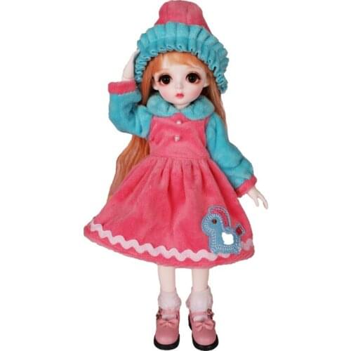 New BJD doll SD doll 1 / 6 doll open mouth Miu pink and blue suit winter skirt joint doll resin doll surprise gift factory direc