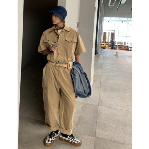 2021 Spring and Summer New Retro Jumpsuit Workwear Mens Jumpsuit Belt Waist Bag Streetwear