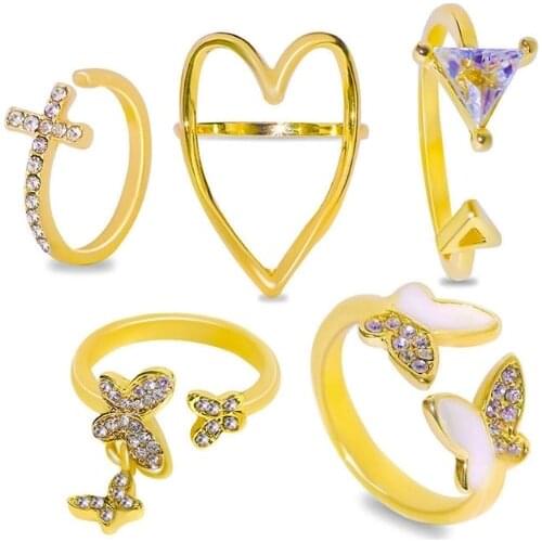 Original Gold Color Round Hollow Geometric Rings Set For Women Fashion Cross Twist Open Ring Joint Ring Female Jewelry