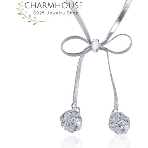 Silver 925 Necklaces For Women Bowknot Pendant & Necklace Choker Collier Femme Wedding Bridal Jewelry 925 Silver Accessories