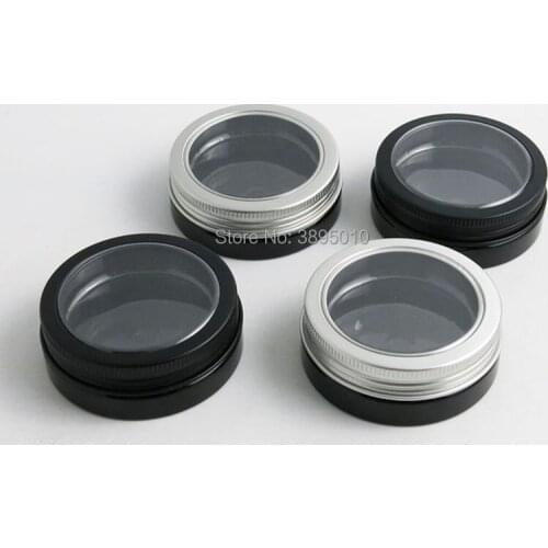 30g Travel Empty Black Pet Skin Care Cream Jar With Window Metal Lids 1oz Cosmetic Container F1057