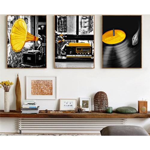 Retro Yellow Style Music Decor Picture Nordic Canvas Painting Home Decor Wall Art Minimalist Poster and Print for Bedroom Design