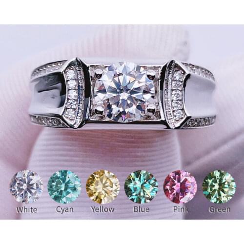 1 Carat Male Moissanite Ring For Men Not Adjustable Simple Classic S925 Sterling Silver Platinum Plated Diamond Wedding Rings