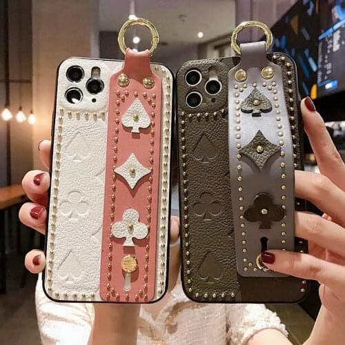 Luxury Leather Wrist Strap Phone Case For iPhone 12Pro MAX Case 11 X XR XS Max 7 8 Plus Fashion Vintage Wristband Bracket Cover
