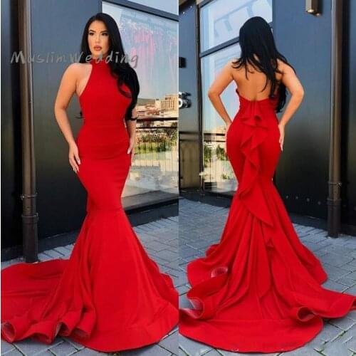 Chic Mermaid Red Prom Dresses Sexy Backless Satin Long Evening Dress 2020 Cheap African Graduation Party Gowns Long Prom Dress